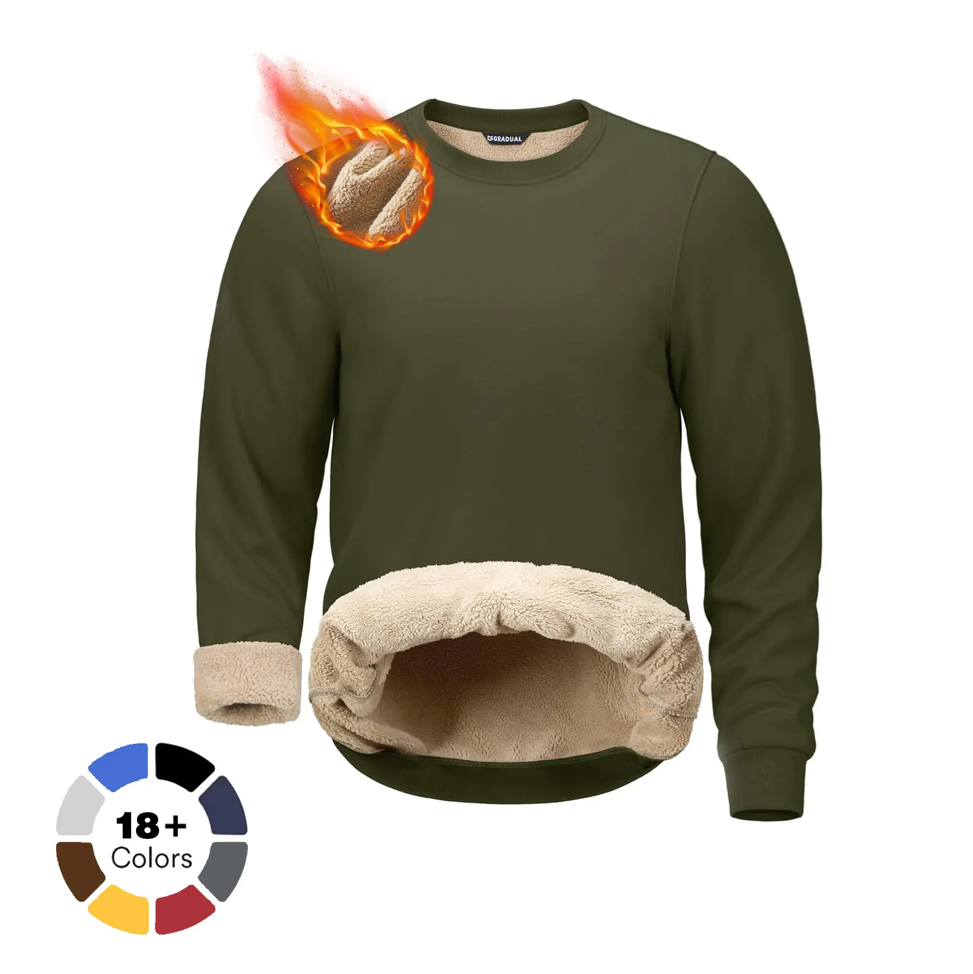 G GRADUAL Men's Sherpa Lined Sweatshirt, Thick Fleece Crew Neck Pullover, Warm Cotton Blend Thermal Winter Top, Tops, Husband, Father, Sherpa Linings