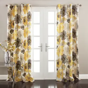 Lush Decor Leah Light Filtering Window Curtain Set with Floral Patterns 52"W x 45"L-120"L 100% Polyester Grommets Machine Washable for Bedroom Living Room