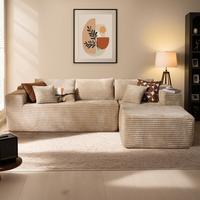 Beige Plush Corduroy Right Chaise