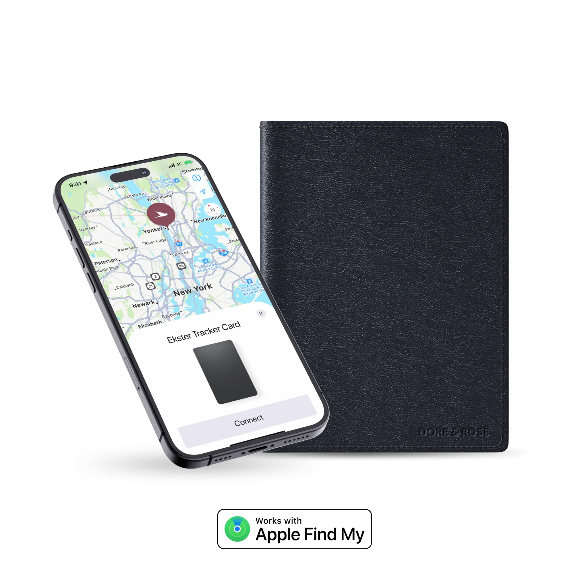 Ekster x Dore & Rose Leather Compact Passport Wallet, Tracker Built-In, Trackable Travel Passport Holder & Cover