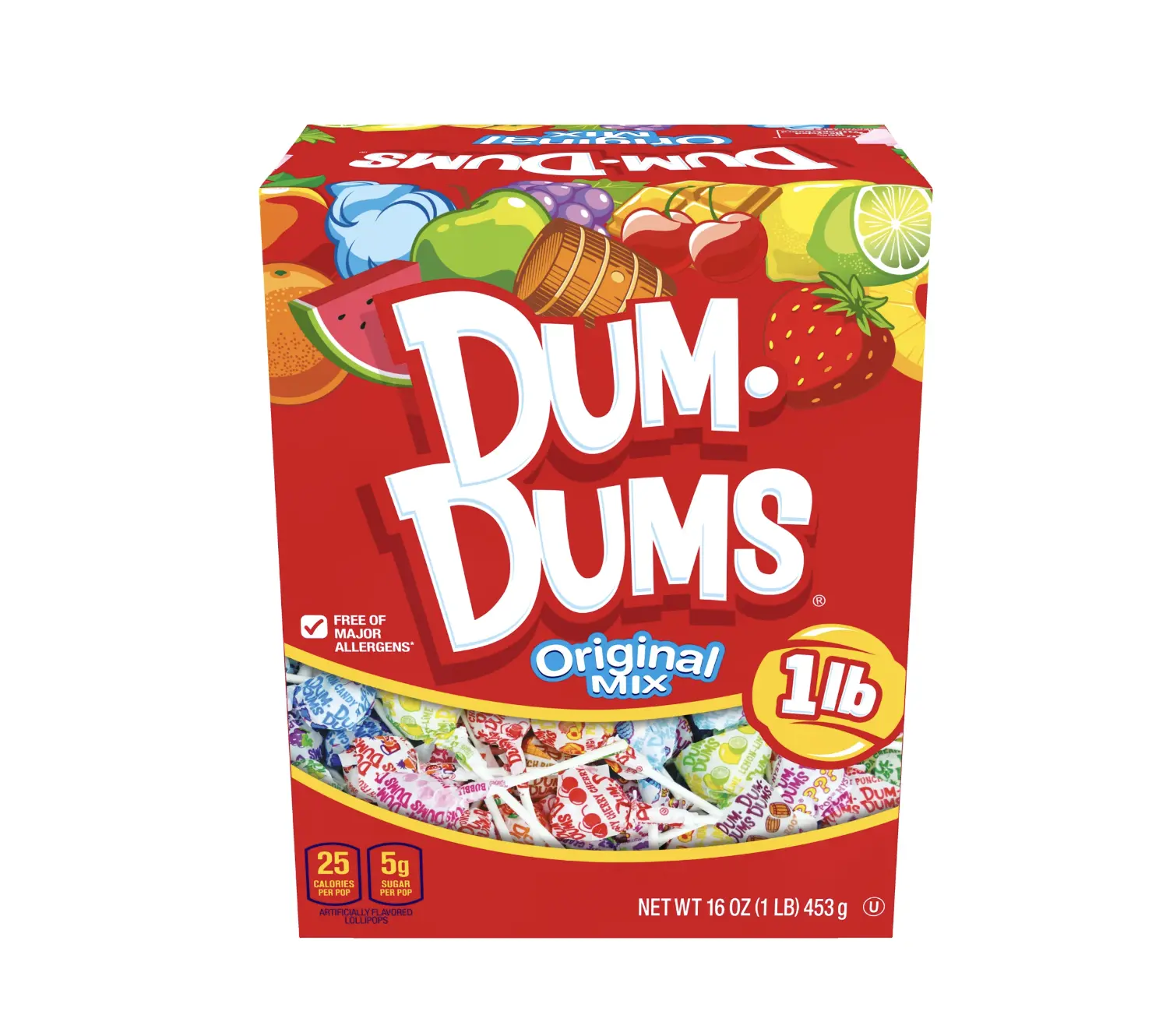Dum Dums Original Mix Lollipop Assorted Flavors Candy, Party Candy, 16oz Candy Box Sweet Bonbon Snack