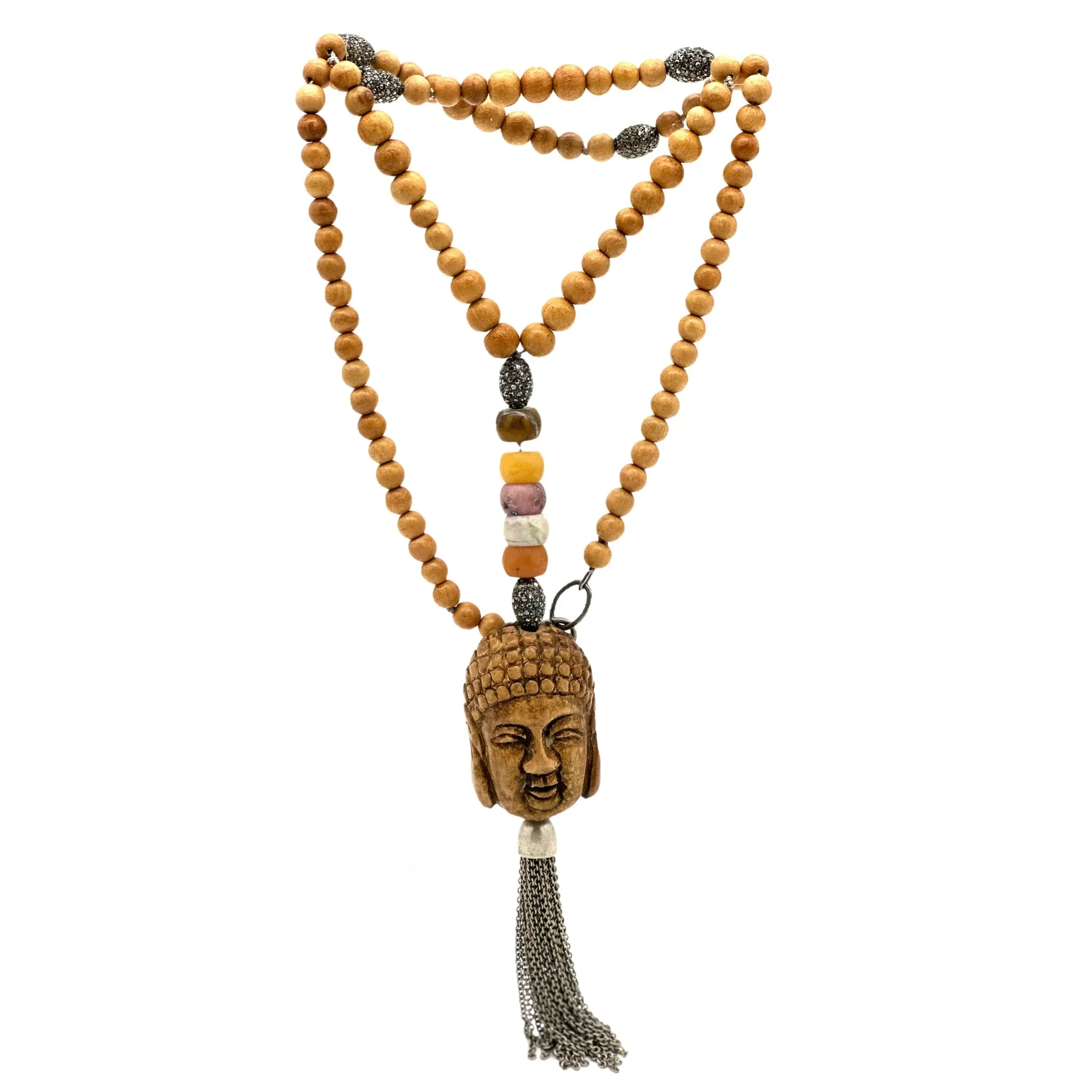 Hipchik Beaded Brown wood Buddha Necklace
