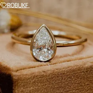 2CT Pear Cut Solitaire Bezel Set Moissanite Engagement Ring For Women Teardrop Shape Wedding Band With GRA S925 Silver Jewelry