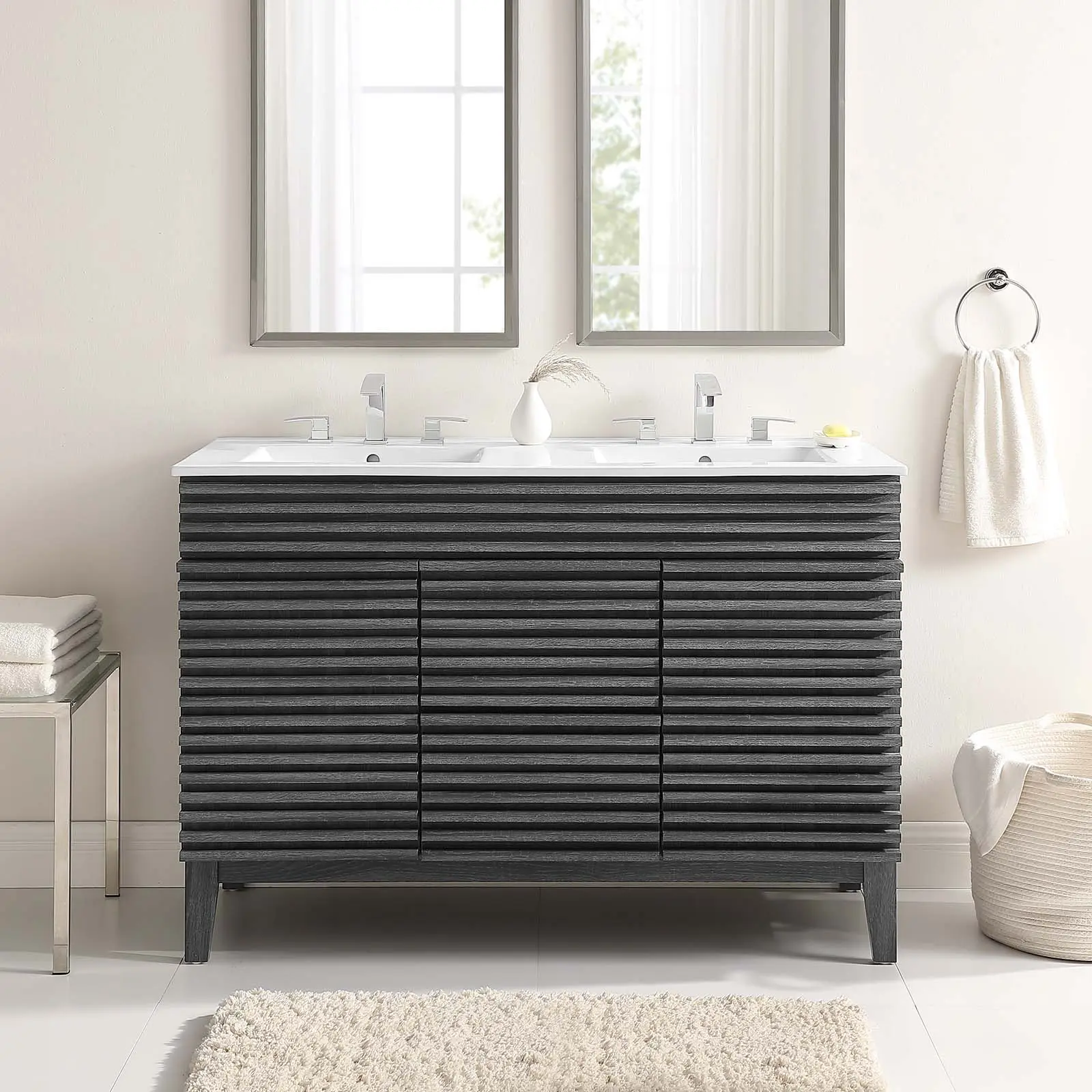 Modway Render 48" Double Sink Bathroom Vanity in Charcoal White