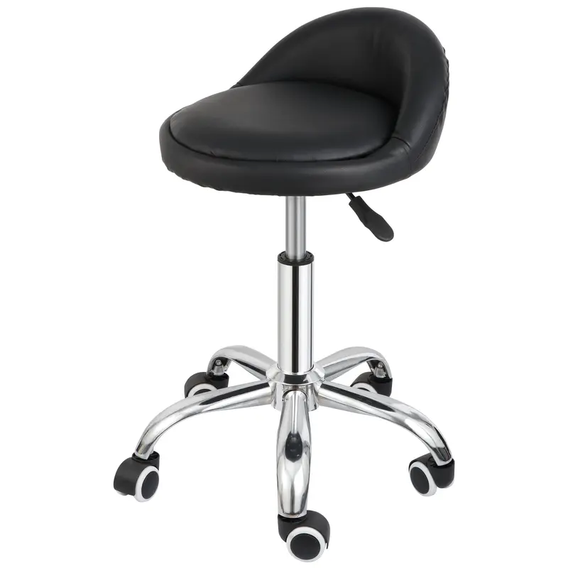 Segawe Sturdy Office Chair - Black PU Leather Padded Adjustable Height Swivel Rolling Chair, 360° Work Freedom, Antislip Wheels, 300lbs Capacity Commercial Barber Stool for Office Furniture