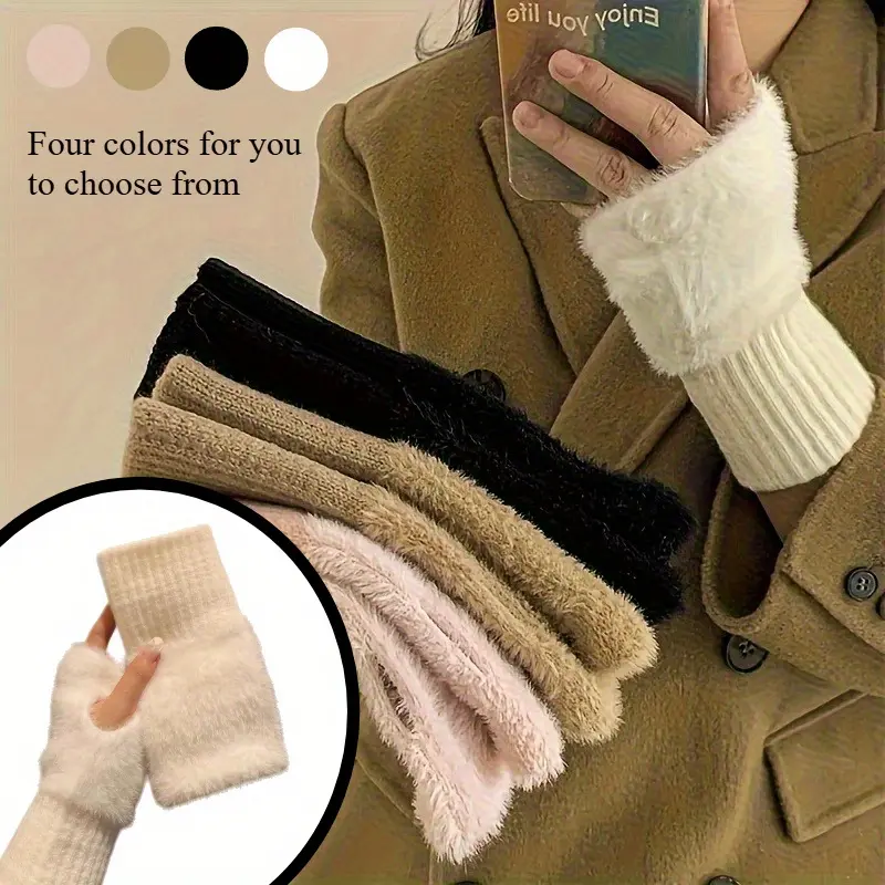 Women's Soft Warm Fingerless Gloves, Elastic Fit, Open-End Winter Gloves, Hand Washable, Elegant Daily and Formal Wear, Vintage Style