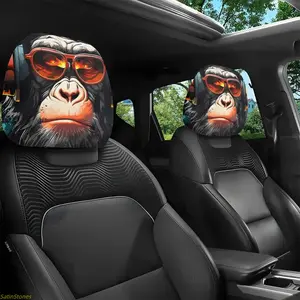 2-Pack Universal Fit Gorilla Print Dustproof No-Filling Headrest Covers, Fashion Car Accessories, Ideal Gifts for a Car Guy, Accessories For Car