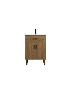 212 MAIN Mid-Century 24 in. Chandler Single Bathroom Vanity - Walnut Brown, Marble Top, Undermount Sink, Bathroom Storage Cabinet, Elegant Indoor Furniture Cupboard