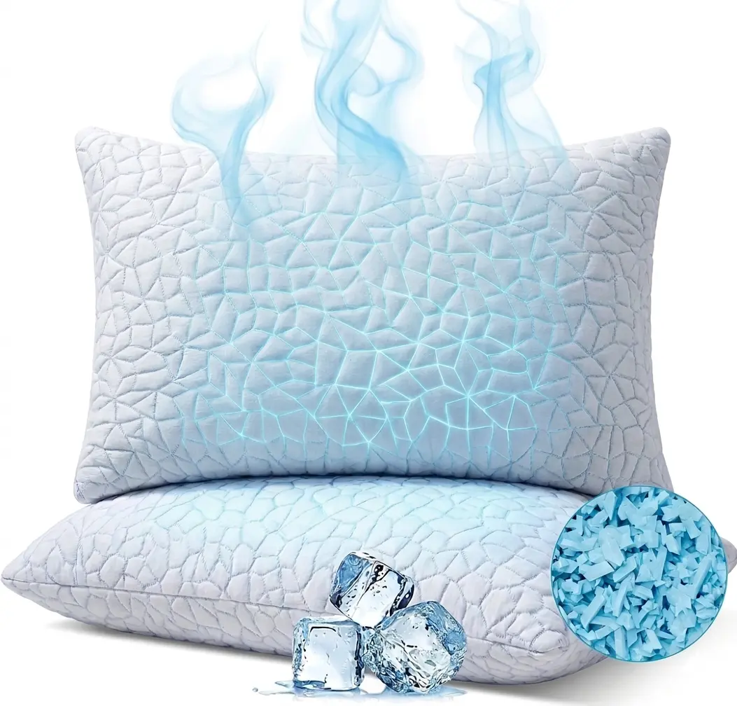 Cooling Sleep Pillow - Adjustable Shredded Foam Pillow with Double-Sided Temperature Control, Removable Washable Cover, Strong Support for Hot Sleepers (Side/Back/Stomach Sleepers)