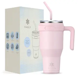 Trendy Oably 40 oz Tumbler with Handle-Stainless Steel Vacuum Insulated Mug Cup with Handle, Lid and Straw, Keeps Drinks Cold up to 34 Hours- Sweat and Leak Proof, Car Holder, DIshwasher Safe affordable boo basket