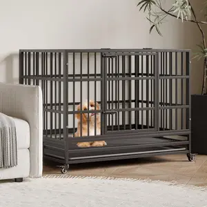 GAOMON Heavy Duty Dog Crate, 42.5 in Large Double Door Dog Cage with Wheels, Folding Indoor Pet House with Removable Tray Perfect for Small, Medium Pets