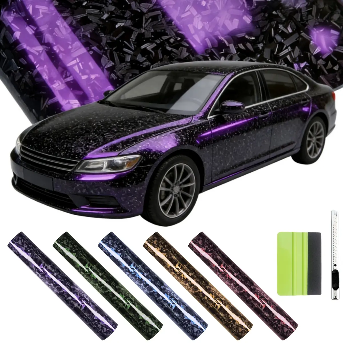 FONESO 7D Matte Carbon Fiber Vinyl Wrap Film, 60x8in Self-Adhesive Sticker with Installation Tool Kit, Bubble-Free Cars Accessories, Car Detailing Products, Universal Protector Decals for Vehicles, Truck