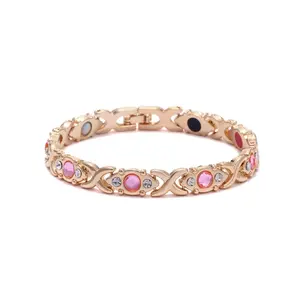 Energy Magnet Bracelet Stainless Steel Bracelet with Diamonds Adjustable Women's Wristband