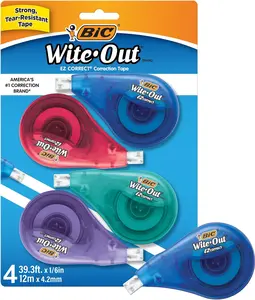 BIC Wite-Out EZ Correct Correction Tape, White, No Dry Time, Tear Resistant Tape, 4-Count BIC Corporation