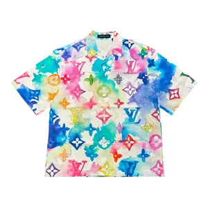Louis Vuitton Men's Watercolor Print Short-Sleeve Button-Up Top, White Multi