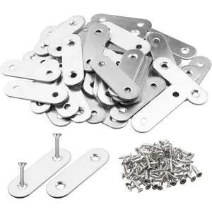 Pack of 50 Flat Corner Brace Plates Metal Joining Plates Connector Repair Bracket with Fixing Screws,2 inchx0.6x0.08 inch, 2 Holes,Stainless Steel,  Color