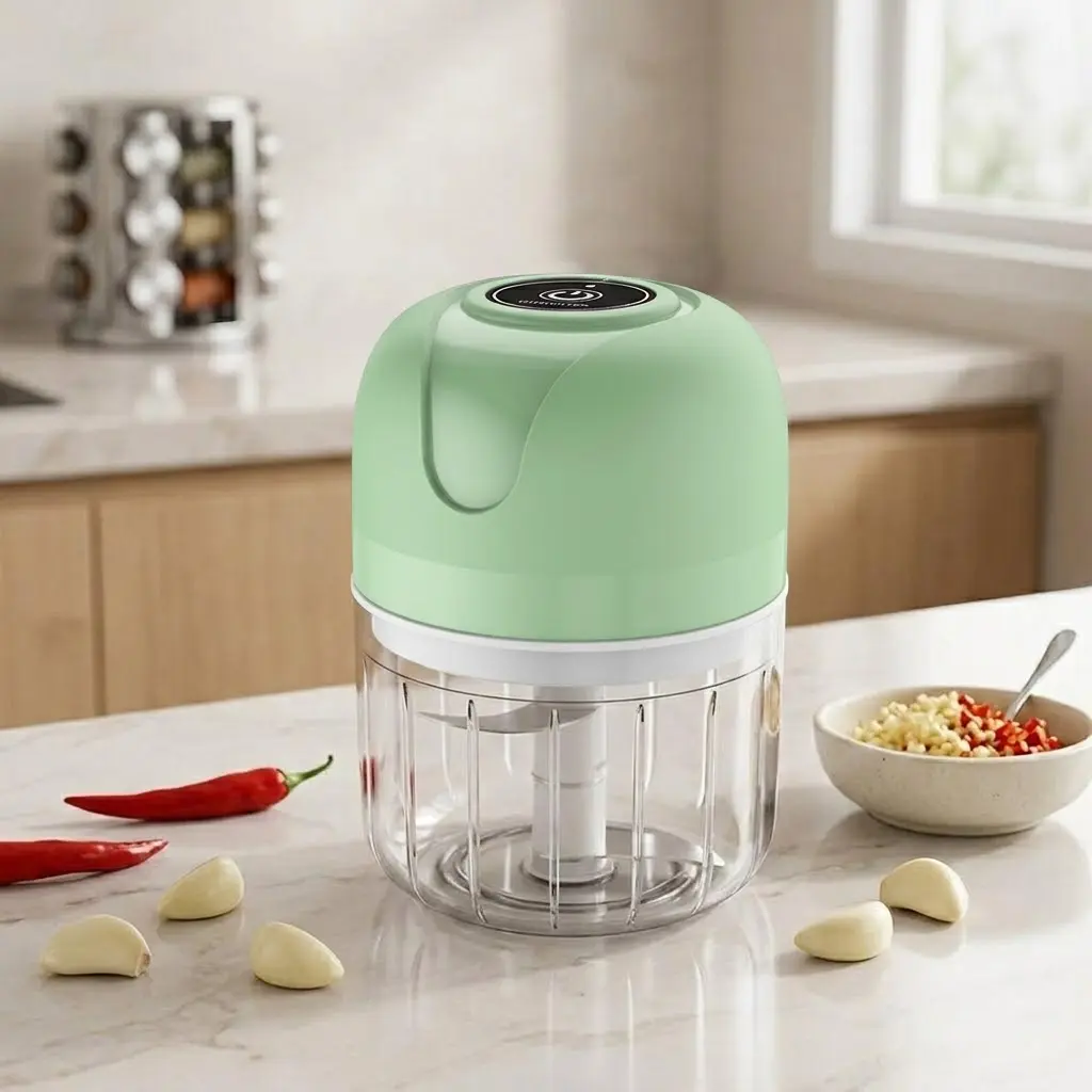 Cordless Electric Mini Garlic Chopper with Lid and Lock, 250ml Food-Grade Metal Bowl Plastic Blender, USB-Rechargeable Compact Portable Kitchen Gadget - USB Port, Dry-Wet Sep., Dishwasher Safe for Outdoor Meals, Vegetables, Stainless Steel