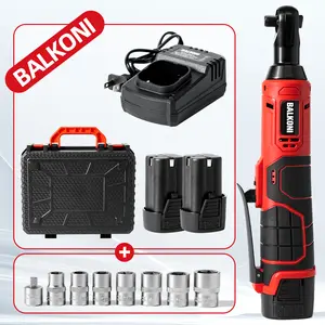 BALKONI 16.8V 40Ft-Lbs Electric Ratchet Wrench 500 RPM MAX 1 or 2 Batteries 7-Piece Socket Cordless Power Tools High Torque Impact Smart Fast Charger for Home Garage Essential