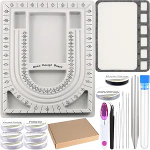 Bead Design Boards Mats with Bead Scoop Soft Stable Beading Mat Jewelry String Beading Needles Jewelry Organizer Tray for Jewelry DIY Making of Bracelets Necklaces Craft Supplies Tools
