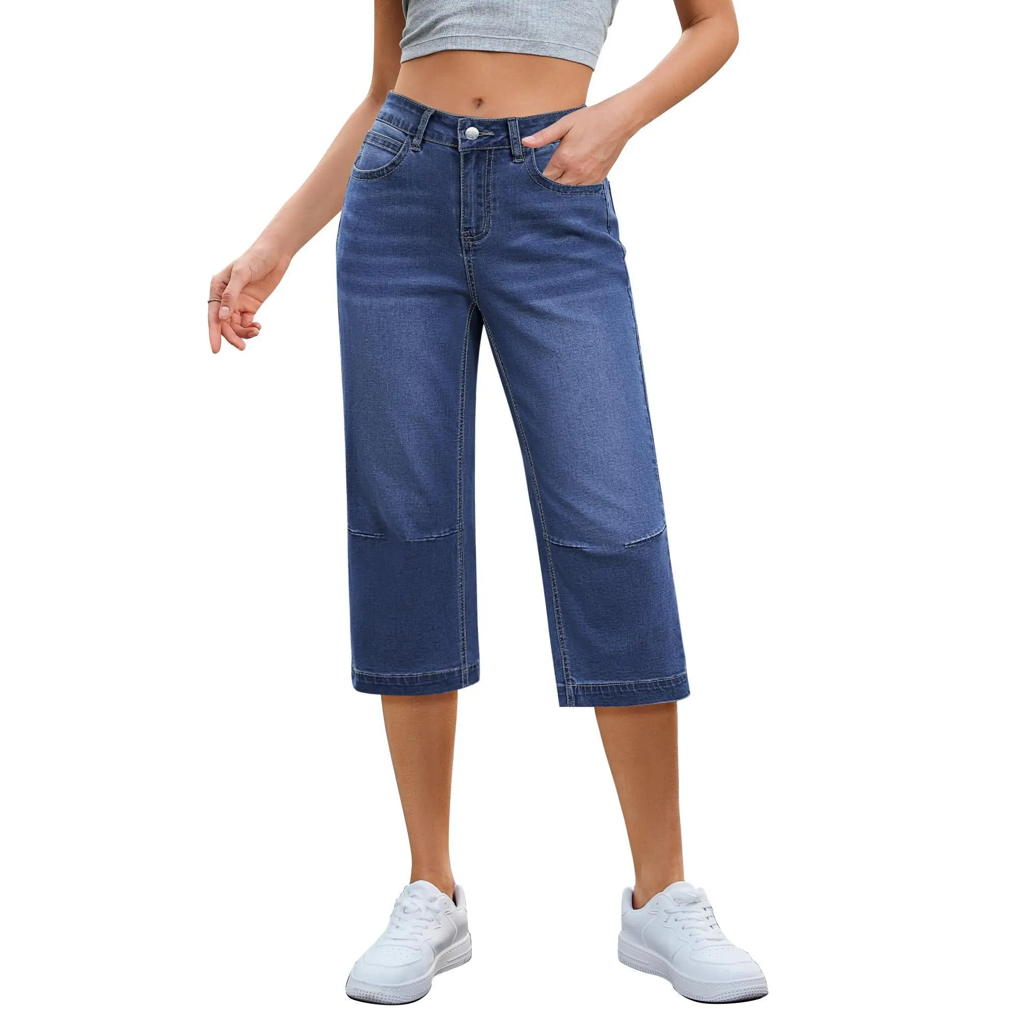 GRAPENT Women's Mid-Rise Straight Fit Cropped Jeans - Elastic Fit Half Cut Capri Pants for Casual Summer Wear, Stretchy Denim Capri Pants Women,summerwins,summeroutfits,vacationoutfits,beachoutfits