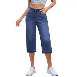 GRAPENT Capri Jeans for Women Mid Rise Straight Leg Casual Relaxed Fit Summer Cropped Stretchy Denim Capris Pants