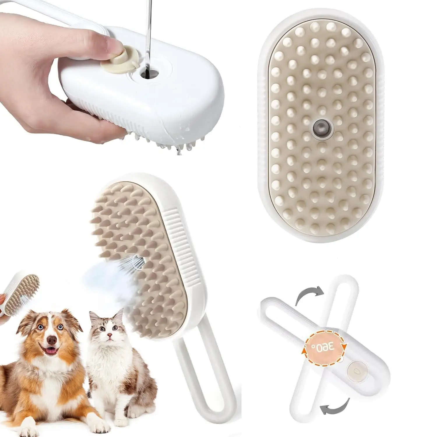 3 in 1 Cat Steam Brush, 1 Box Rechargeable Self-cleaning Steam Cat Grooming Brush, Pet Hair Removal Brush, Dog & Cat Grooming Supplies, Grooming Tools