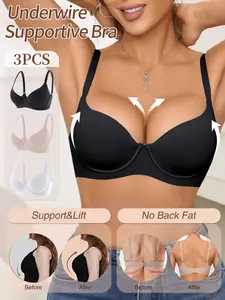 Women's Underwire Bra Set, Adjustable Shoulder Straps, Medium Support, Plain Pattern, Fitted Design, Elegant, All Seasons Wear, Everyday, Comfortable Daily Lingerie