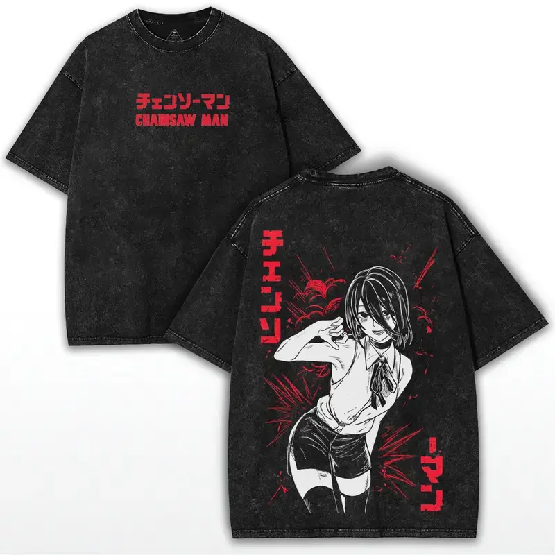 Oversized Vintage T-shirt with Anime Graphic, Unisex Distressed Look Cotton Short Sleeve Menswear Top, Tshirt, Figure Print, Shortsleeve