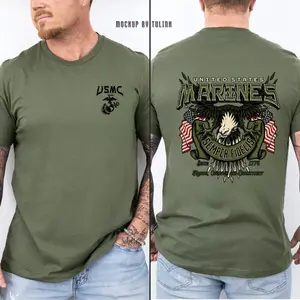 USMC Semper Fidelis T-Shirt, Eagle & American Flag Design, Unisex Gildan Cotton Streetwear, Marine Corps Veteran Gift