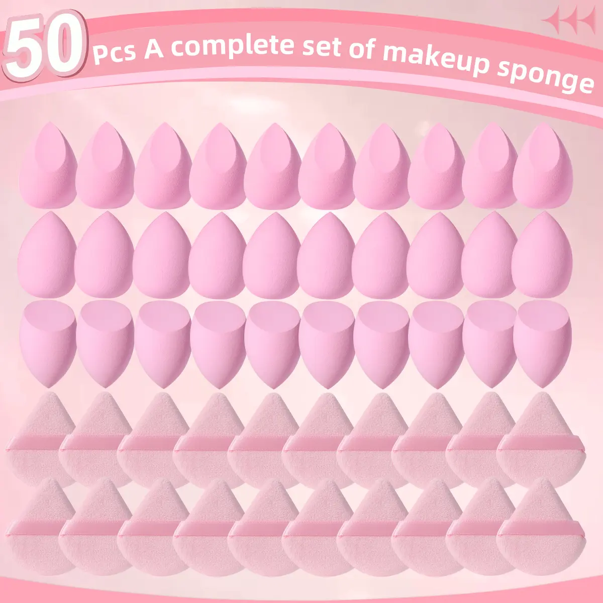 50pcs Flawless Facial Tools Set - 30pcs Large Smooth Soft Texture Blenders, 20pcs Fan-Shaped Powder Puffs, Gentle Skin Portable Makeup Sponges for Beginners, Beauty Accessory