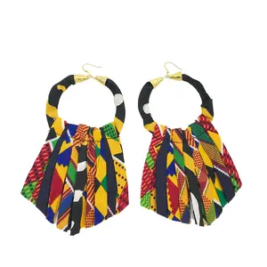 Short Yellow African Tassel Earrings - Fringe Wax Print Earrings - Yellow Red Black Ankara Earrings -
