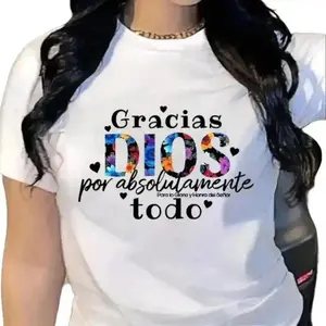 Women's Graphic Tees,Women's Faith Inspired Spanish "Gracias DIOS" Print T-Shirt - Soft Stretch Knit Crew Neck Short Sleeve,Trendy Clothes, All-Season Comfort Casual Tee for Summer Vacation Casual Attire, Comfortable Fit Shirt summer  clothes Plus Size