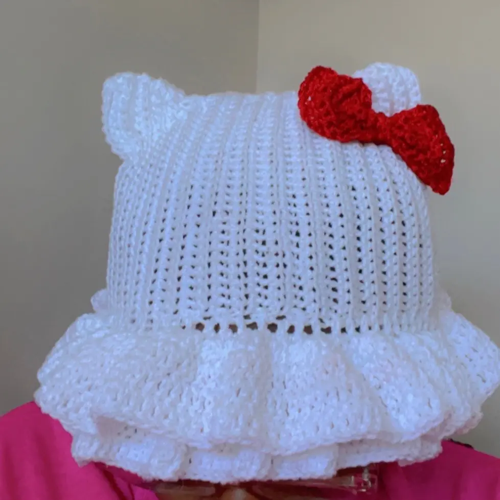 Crochet Cotton Hello Kitty Ruffle Bucket Hat Cotton Cotton