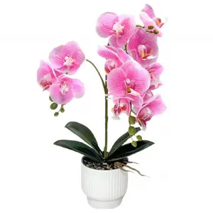 Artificial Orchid Potted Plant, Artificial Orchid Flowers for Home and Office Desktop, Artificial Flower Arrangement, Realistic Touch, Fake Flower for Photography Props, Artificial Flower Pot for Home Office Wedding Table