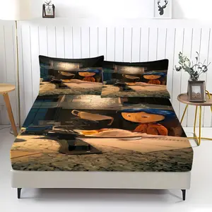 3-Piece Coraline Pattern Bedding Set, Comfortable Printed Design, Includes 1 Fitted Sheet & 2 Pillowcases, Non-Slip, Perfect Gift