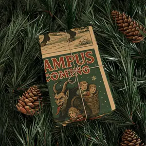 Krampus Is Coming Wrapping Paper, Gothic Horror Birthday Gift Wrap, Dark Anniversary Present Packaging, Creepy Folklore Goth Gift Wrap