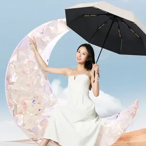 New Automatic Umbrella 24 Bone Solid Color Automatic Umbrella Light Collapsible Large Size Outdoor Sunshade Uv Protection NONE