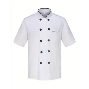 2025 Double Breasted Chef Cooking Uniform For Kitchen Short Sleeve Jacket Shirt For Men Adult Restaurant HOT