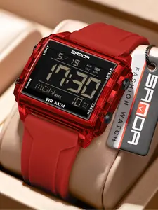 Unisex Fashionable Digital Watch with Countdown Timer Alarm, Waterproof Electronic Wristwatch, Sporty Style,Silicone Band, Abs Case, Acrylic Dial Window