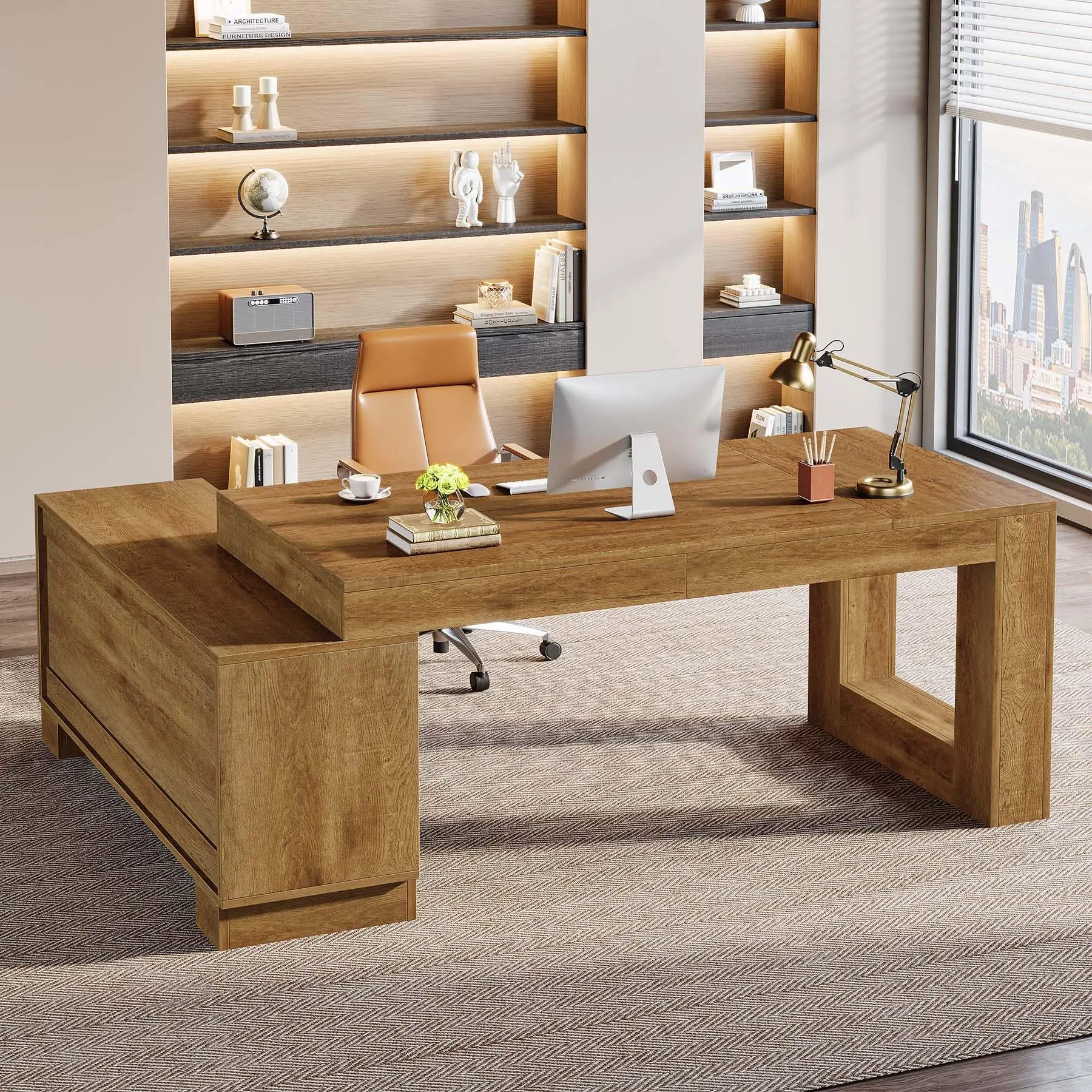 Tribesigns 63-Inch L Shaped Desk for Home Office with Storage Cabinets and Shelves, Modern Executive Computer Workstation Tribesigns 63-Inch L Shaped Desk for Home Office with Storage Cabinets and Shelves, Modern Executive Computer Workstation