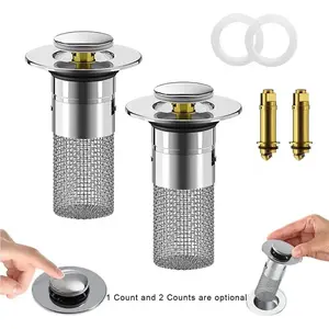 Stainless Steel Bathroom Sink Stopper, 1/2 Counts Anti-odor Basin Bouncing Core, Pop Up Bathroom Sink Plug, Sink Drain Stopper for Bathroom Bathtub
