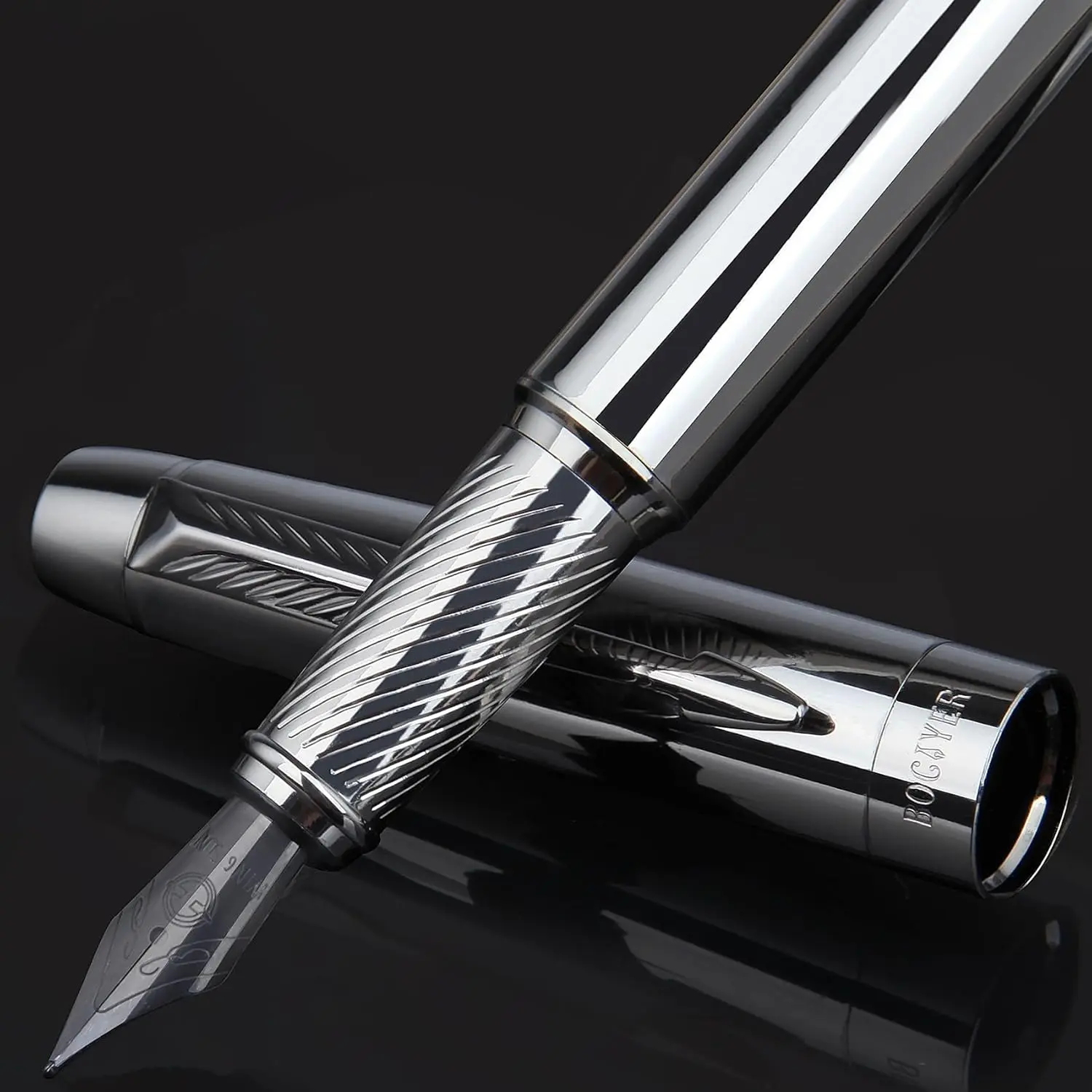 Fountain Pen with Fine Nib & Black Ink, Refillable & Elegant Bent Nib Design, Calligraphy Pens for Writing,  Fountain Pen for Smooth & Fancy Writing(Grey)