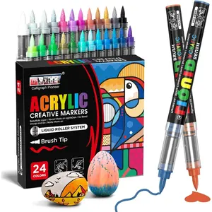 24 Colors Brush Tip   Marker pens, Liquid Large ink markers for Calligraphy, Canvas,  & Crafts | Quick-Dry, Flexible Tip | Artist-Grade Drawing Supplies (24)