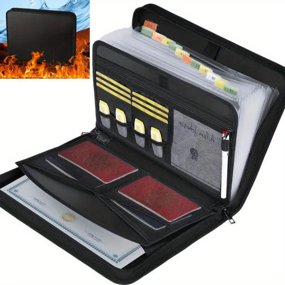 Fireproof Accordion File Organizer, 13 Pockets Expanding File Folder, Portable Business Document Organizer with Secure Storage for Letter A4 Files