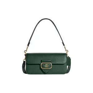 COACH Morgan 27 Solid Color Snap-Clasp Detachable Strap Leather Handbag for Women in Deep Green