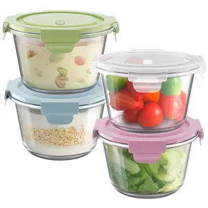 4 PCS Glass Meal Prep Containers, Airtight 2 Cup Glass Storage Containers with Lids, Heat-Resistant BPA-Free Borosilicate Glass Soup Containers for Leftover. Microwave, Dishwasher and Freezer Safe