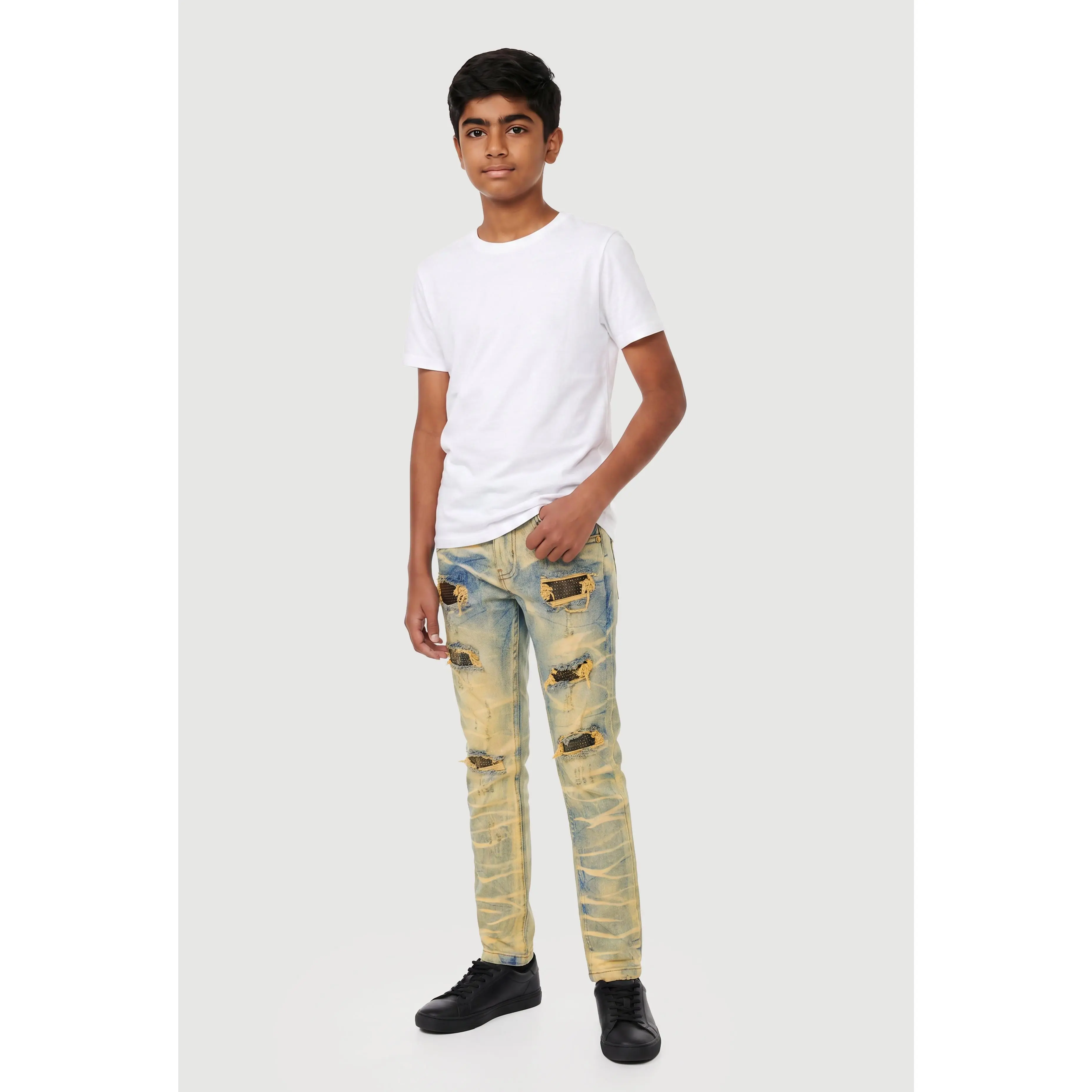 Boys Rhinestone Rip and Repair Skinny Jeans