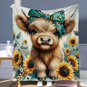 Cute Highland Cow Pattern Blanket, Soft Comfortable Throw Blanket, Cool Bedroom Bedding Blankets, Warm Nap Blanket For Home & Office & Camping, Man Woman Gift