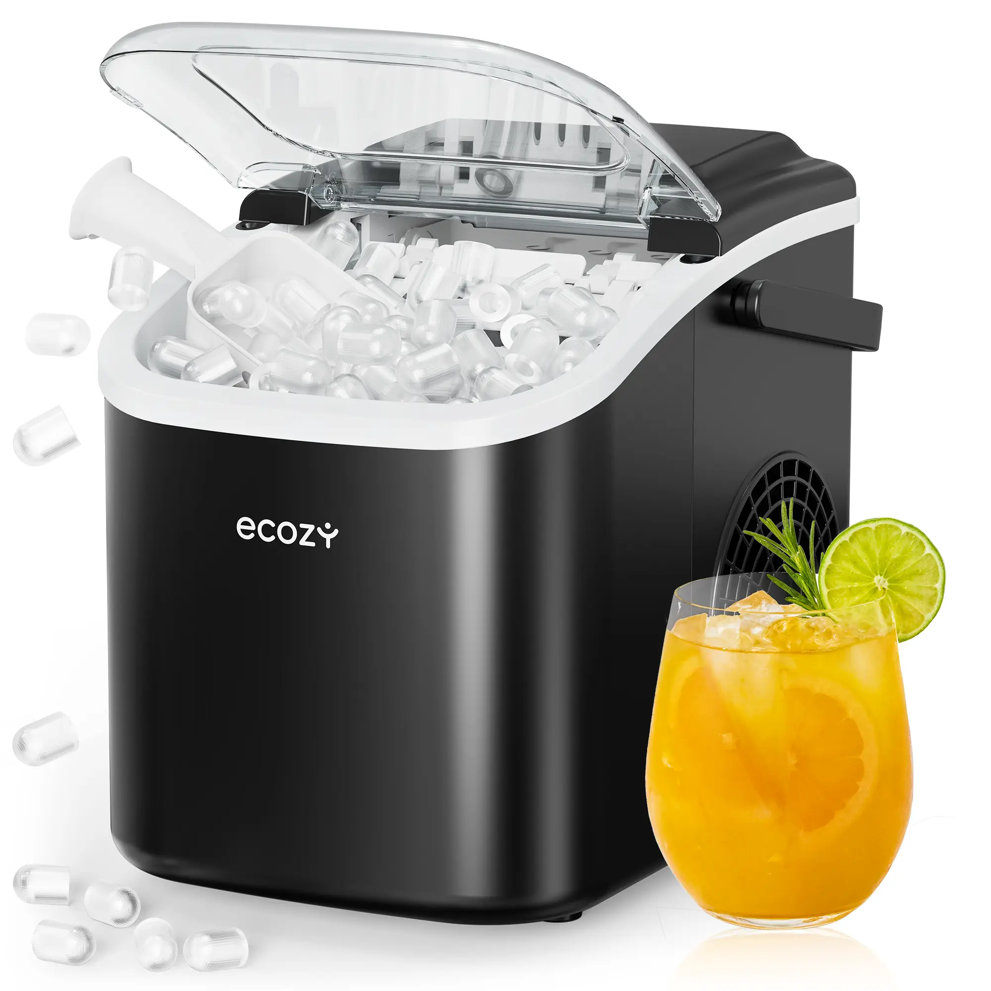 ecozy Portable Countertop Ice Maker, 8 Ice Cubes in 6 Minutes, 26 lbs Daily Output,Self-Cleaning with Ice Bags, Scoop, and Basket Kitchenware Home
