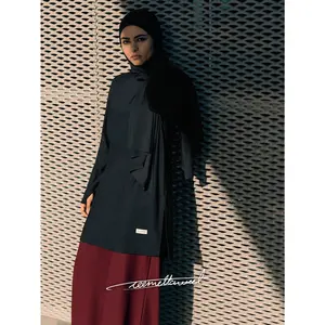 GLOWMODE X Reem Modest TENCEL Modal City Sweetheart Silky-Smooth Lightweight Sweat-Wicking Side-Split Hem Mid-Length Long-Sleeve Crewneck Daily Casual Wear